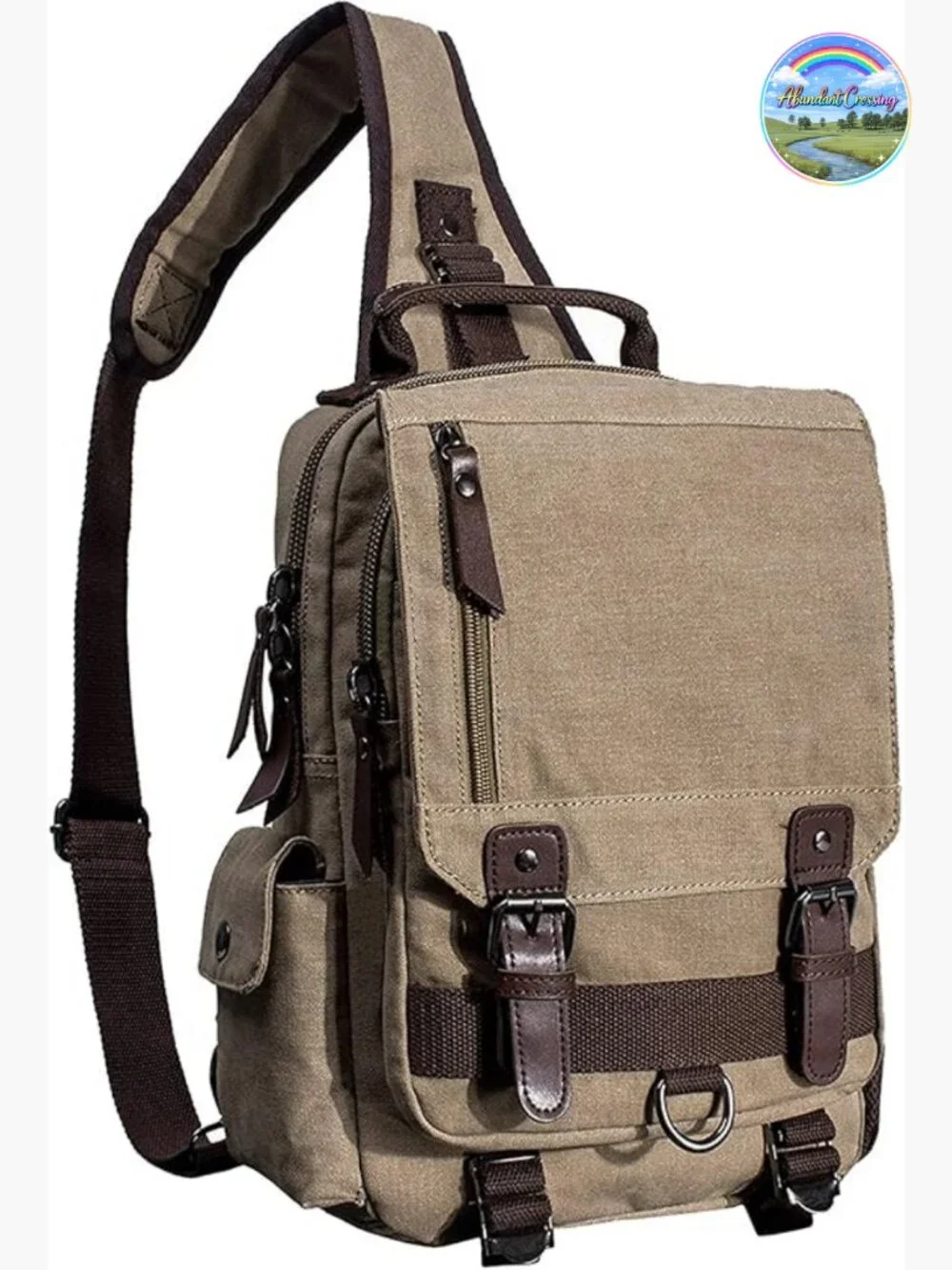 Canvas Crossbody Sling Backpack Travel Rucksack with Multiple Pockets